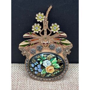 Unique Estate Amy Kahn Russell Bronze Dragonfly Floral Large Pin Pendant